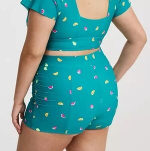NWOT BOTTOMS ONLY   Torrid Teal Fruit Print Swim Bottoms Size 1